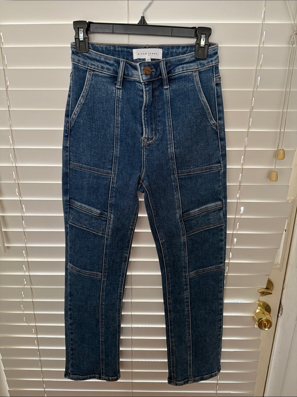 High-Rise Paneled Dark Blue Jeans